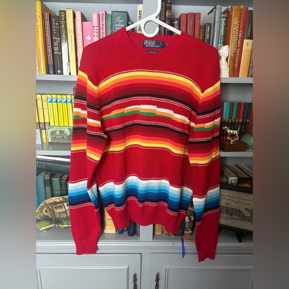 VTG Polo Ralph Lauren Large Southwestern Cotton Knit Sweater Red 100% Cotton